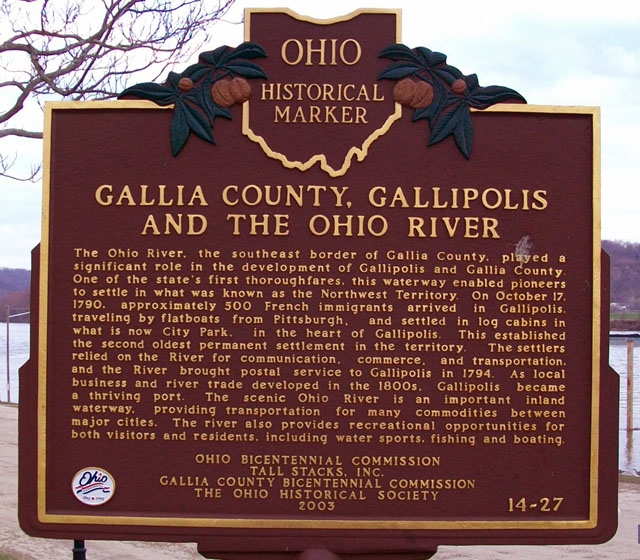 Historic marker overlooking Gallipolis and the Ohio River in Gallia County, Ohio